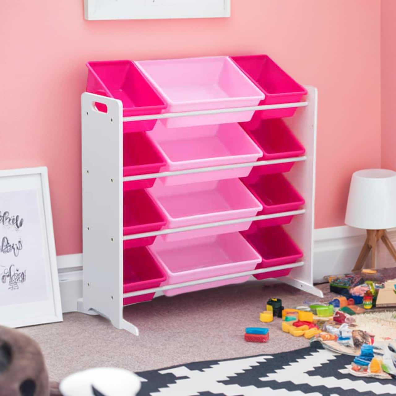 Kids Storage Organizer With 12 Plastic Bins